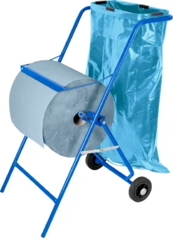Mobiler Putztuchspender, Für 1 Rolle Mit B 400 Mm & 1 Müllsack Bis 120 L, Abreißkante + 50 Abfallsäcke & 2 Industrieputzrollen Mit Jeweils 1000 Blatt