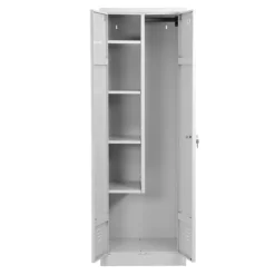 Putzmittelschrank, B 600 Mm, 4 Böden, Verkürzte Mitteltrennwand, Abschließbar, Lichtgrau RAL 7035/lichtgrau RAL 7035