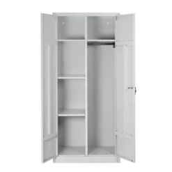 Putzmittelschrank, B 800 Mm, 4 Böden, Kompl. Mitteltrennwand, Abschließbar, Lichtgrau RAL 7035/lichtgrau RAL 7035