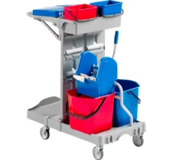 Reinigungswagen Poly II, 2 X 4 L Eimer, 2 X 15 L Eimer, Mopppresse U. Stielhalterung