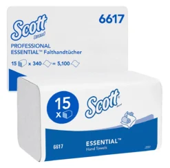 Scott® Interfold Papierhandtücher Essential 6617, 1-lagig, 15 Päckchen á 340 Tücher, Weiß -Geschäft Für Reinigungs- Und Hygieneprodukte scott interfold papierhandtuecher essential 6617 1 lagig 15 paeckchen a 340 tuecher weiss img WS 157984 A