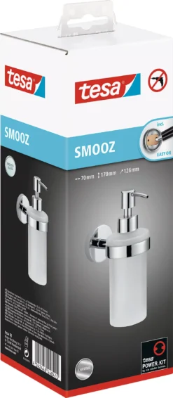 Seifenspender-Set Tesa Smooz, 200 Ml, Nachfüllbar, Innovative Klebelösung, Verchromt