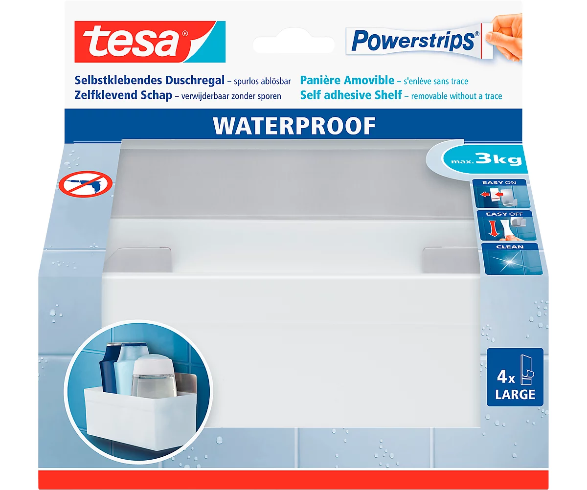 tesa Powerstrips Korb-Regal Zoom, mit Edelstahlleiste, belastbar bis max. 3 kg Tesa Powerstrips Korb-Regal Zoom, Mit Edelstahlleiste, Belastbar Bis Max. 3 Kg -Geschäft Für Reinigungs- Und Hygieneprodukte tesa powerstrips korb regal zoom mit edelstahlleiste belastbar bis max 3 kg img SI 135350 C cut