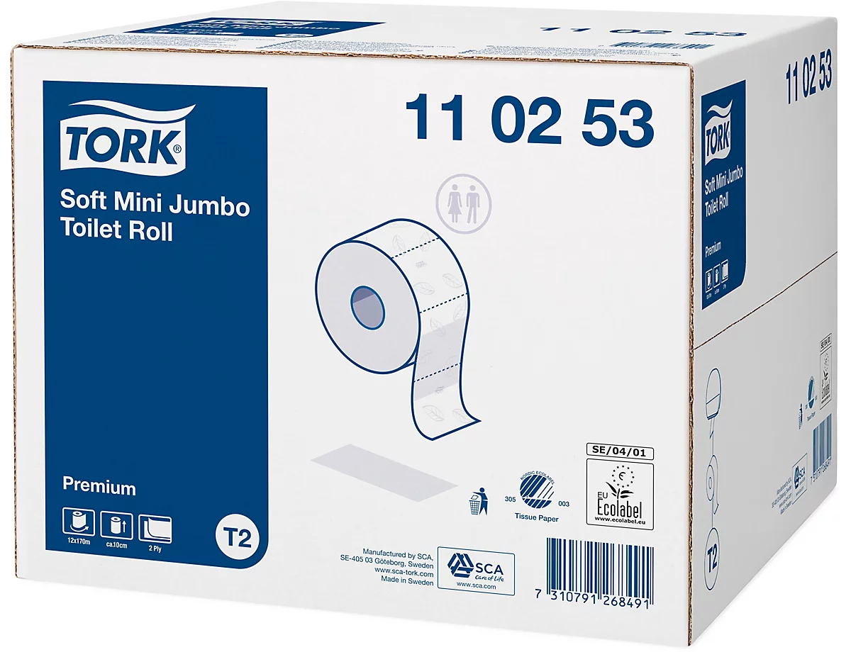 Tork® Premium Toilettenpapier Mini Jumbo Rolle 110253, 2-lagig, extra weich, hochwertig, 12 Rollen á 170 m, weiß Tork® Premium Toilettenpapier Mini Jumbo Rolle 110253, 2-lagig, Extra Weich, Hochwertig, 12 Rollen á 170 M, Weiß -Geschäft Für Reinigungs- Und Hygieneprodukte tork premium toilettenpapier mini jumbo rolle 110253 2 lagig extra weich hochwertig 12 rollen a 170 m weiss img WS 098072 B